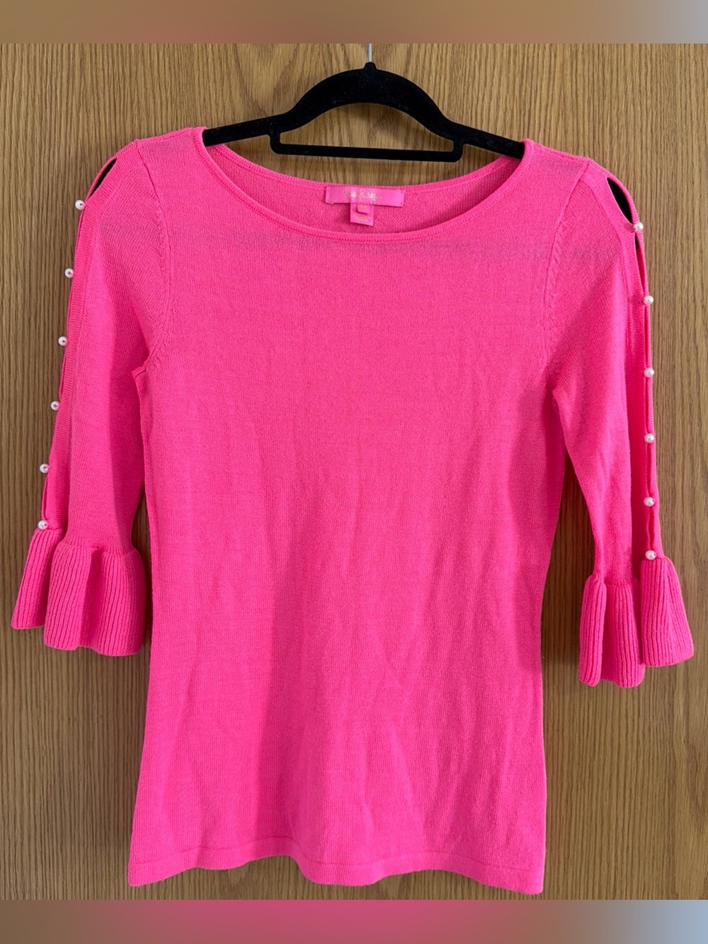 Lilly Pulitzer Rosemary Sweater Hot Pink Tropic Pearl Sleeve Top Size XS